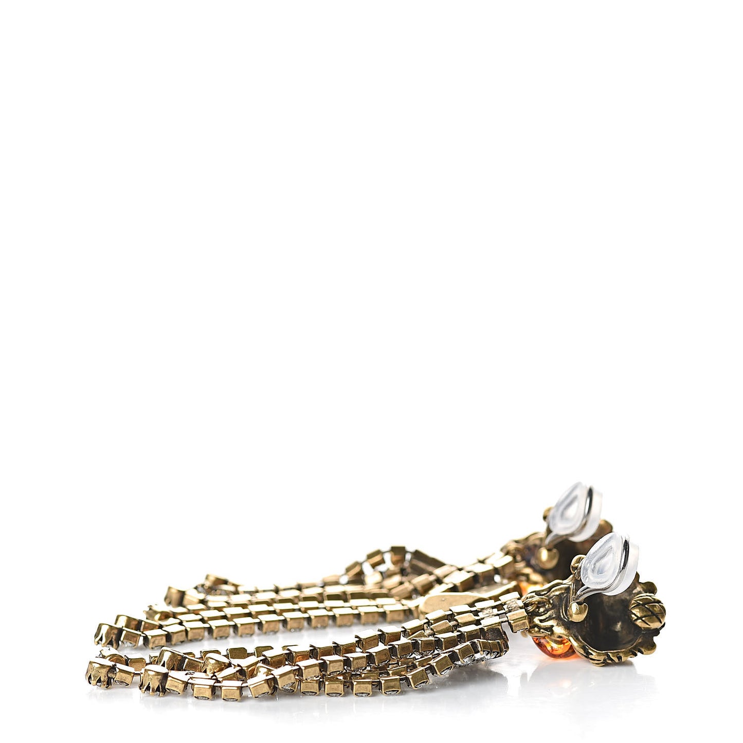 Metal Crystal Lion Clip On Earrings