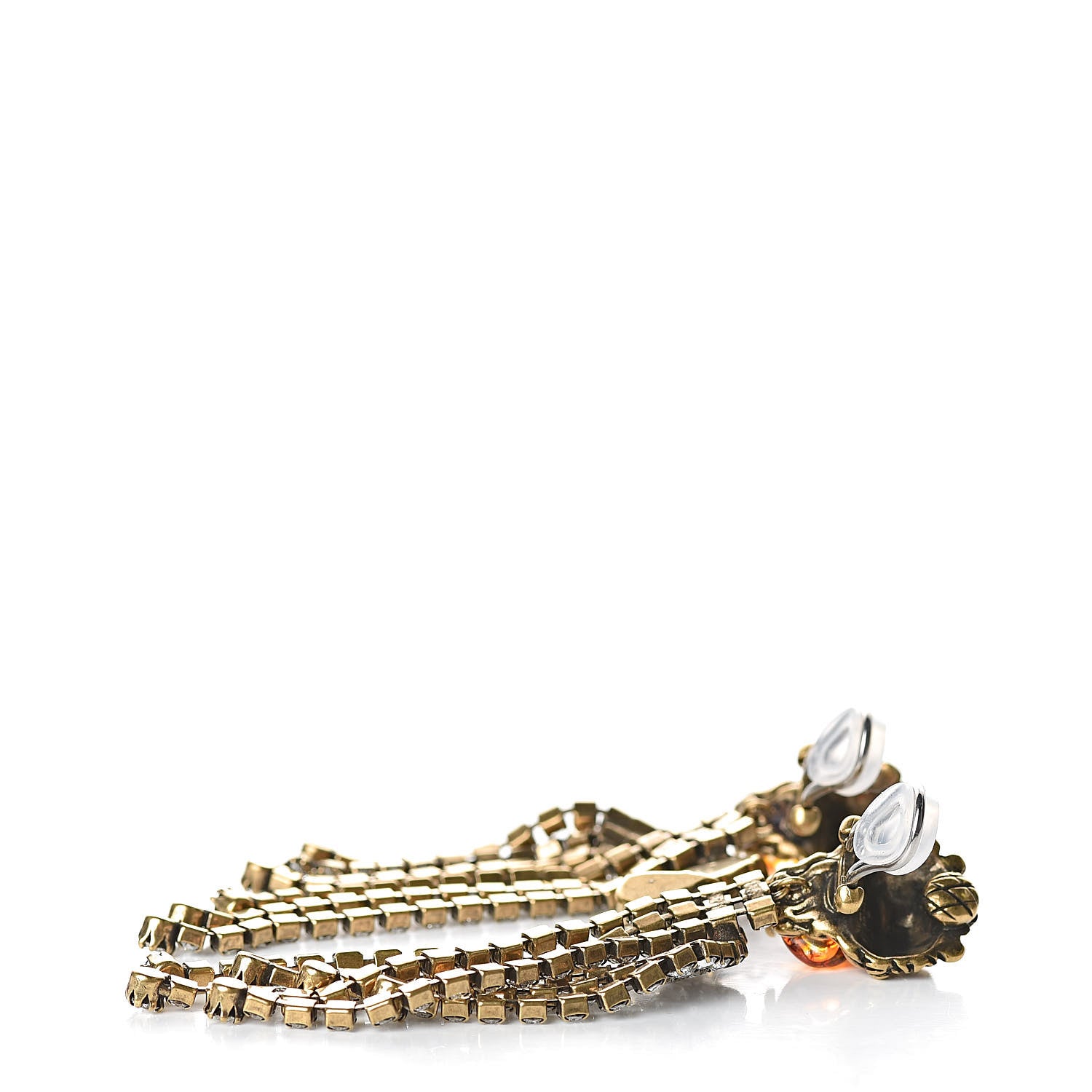 Gucci Metal Crystal Lion Clip On Earrings 3 of 4