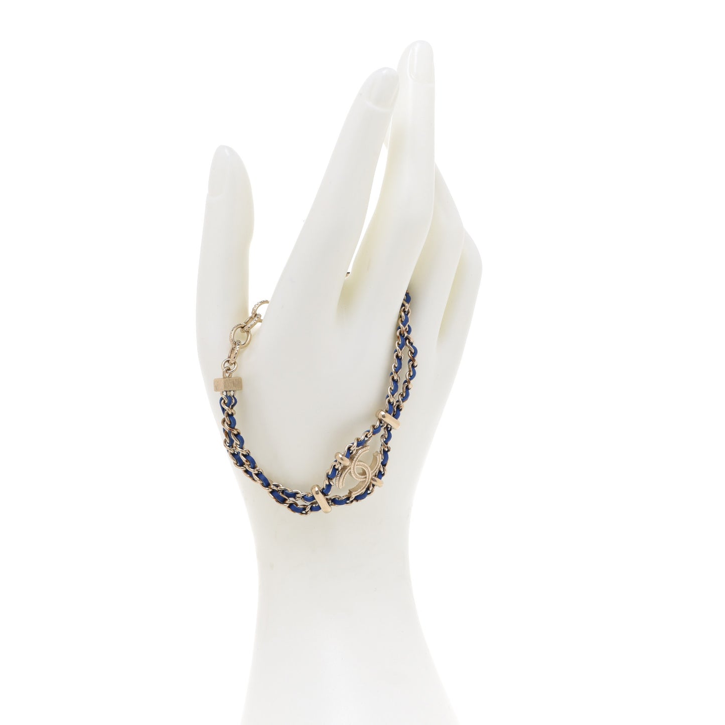 Metal Lambskin CC Chain Link Bracelet Blue