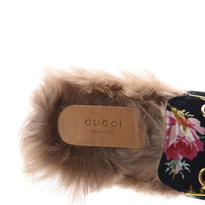 Gucci Velvet Fur Floral Womens Princetown Slippers 38 Black 7 of 9