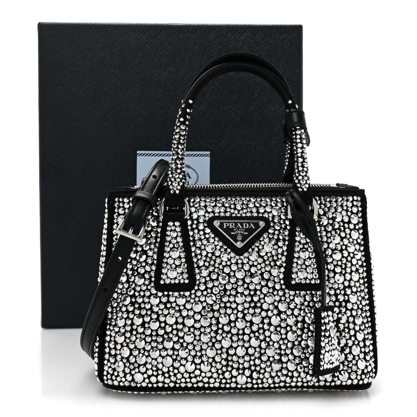 Satin Crystal Mini Galleria Double Zip Tote Metal