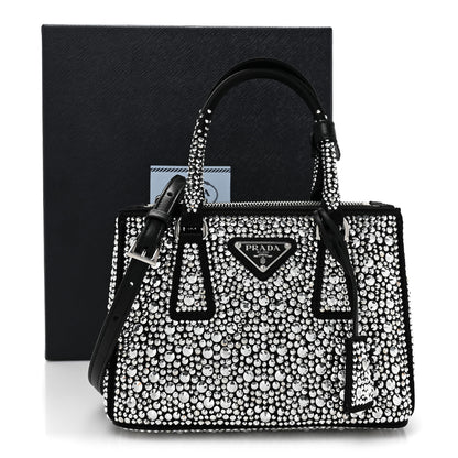Prada Satin Crystal Mini Galleria Double Zip Tote Metal 12 of 12