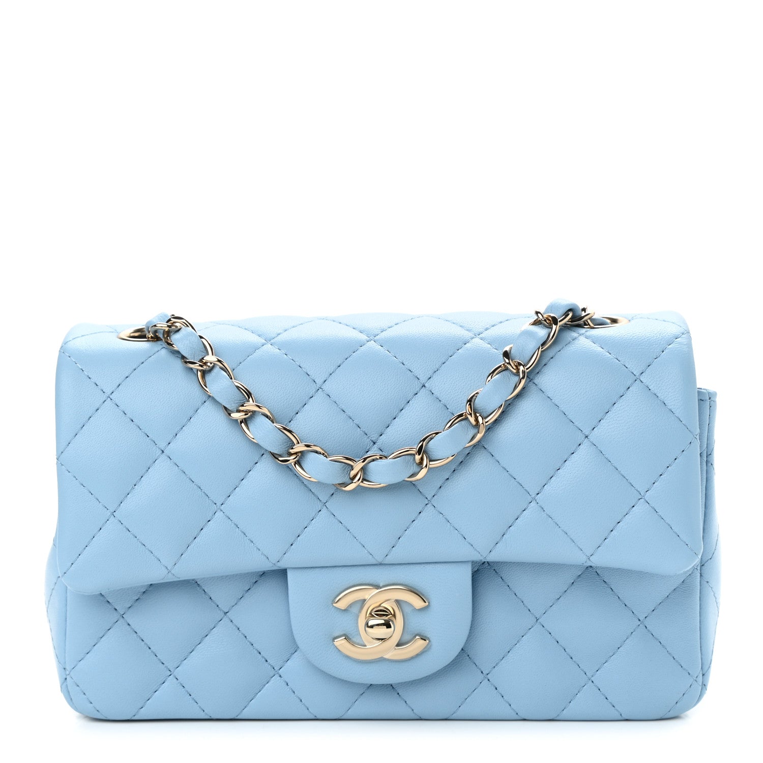 Chanel Lambskin Quilted Mini Rectangular Flap Light Blue 1 of 10