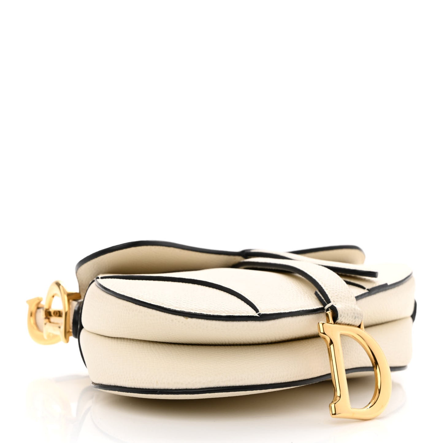 Grained Calfskin Mini Saddle Bag White