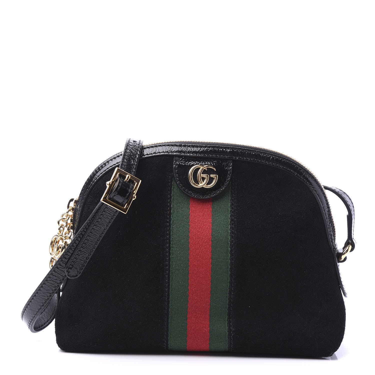 Gucci Suede Patent Web GG Small Ophidia Dome Shoulder Bag Black 1 of 10