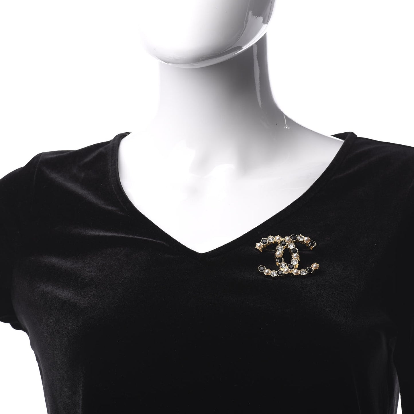 Pearl Crystal CC Brooch Black Gold