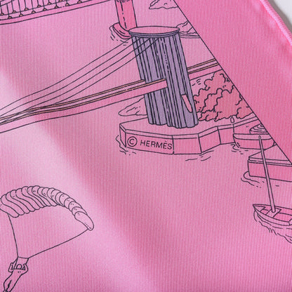 Hermes Silk The Battery New York Scarf 90 Rose Malabar Jaune 8 of 8