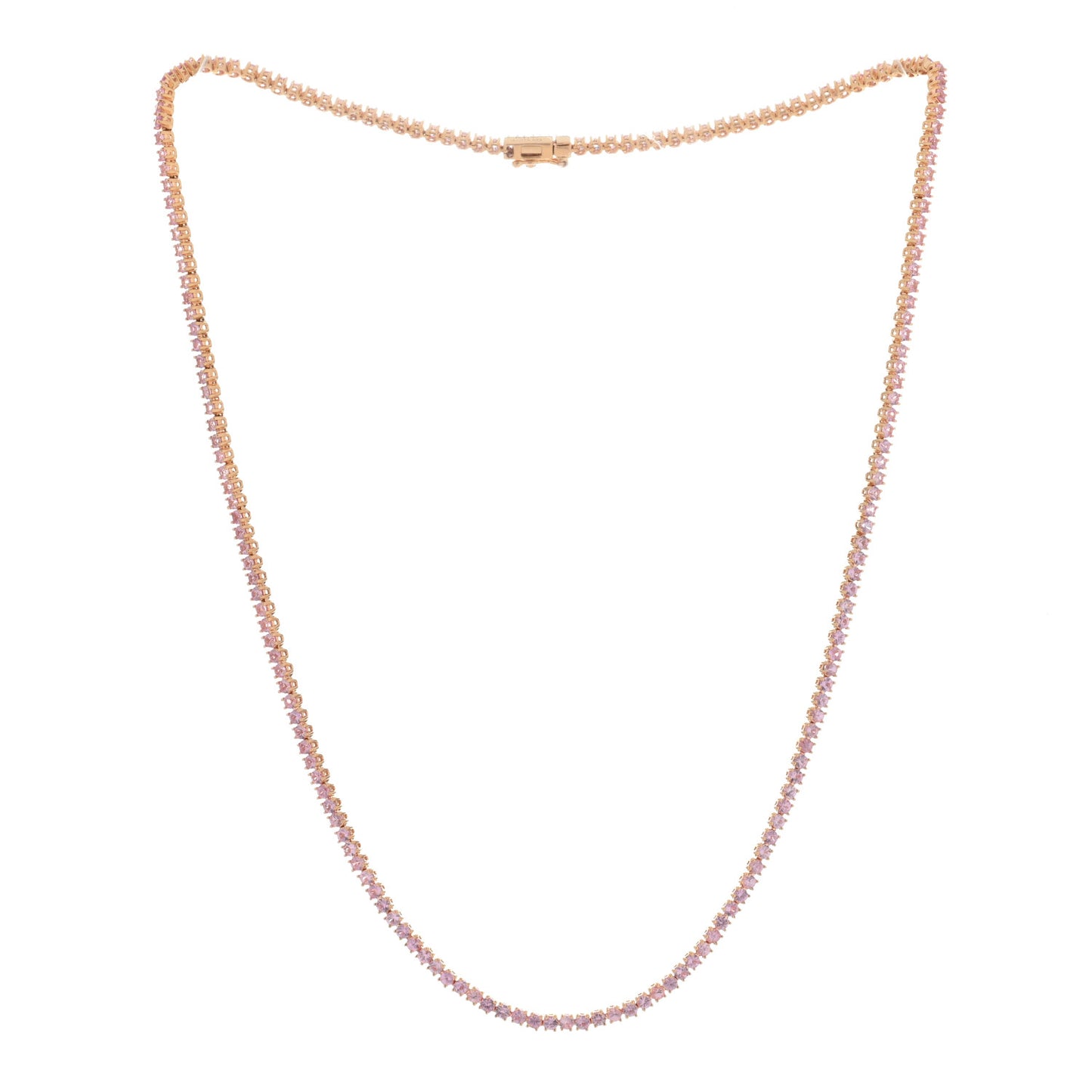 18K Rose Gold Diamond Pink Sapphire Heart Pendant Lucky Chain Necklace