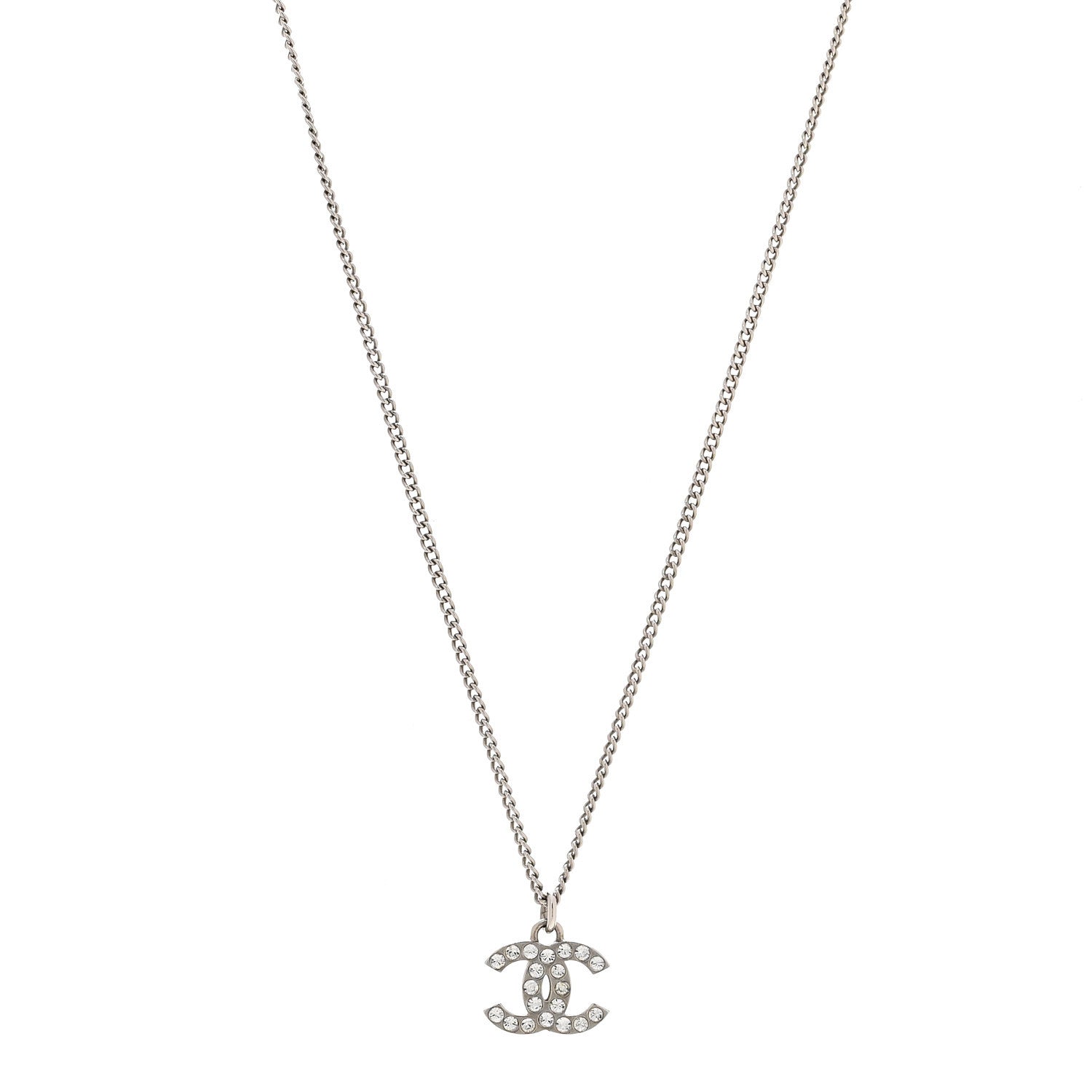 Chanel Crystal Timeless CC Necklace Silver 1 of 7