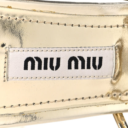Miu Miu Metallic Calfskin Crystal Bow Sandals 35 Pirite 8 of 8