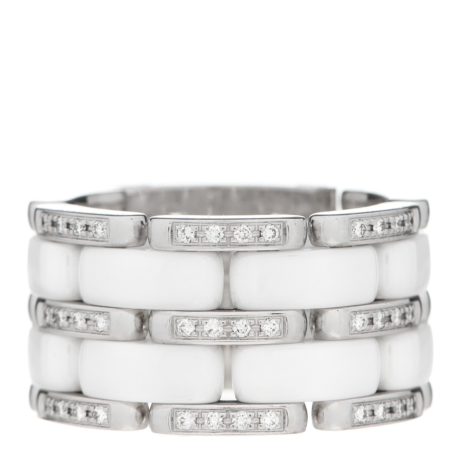 Chanel 18K White Gold Diamond Ceramic Large Ultra Ring White 53 6.5 1 of 6