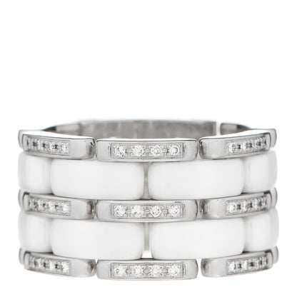 Chanel 18K White Gold Diamond Ceramic Large Ultra Ring White 53 6.5 1 of 6