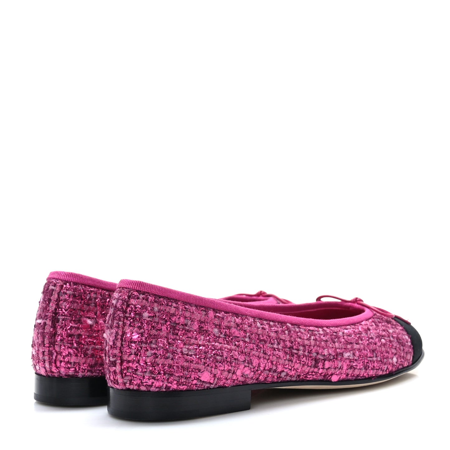 Tweed Grosgrain Cap Toe Ballerina Flats 37.5 Fuchsia Black