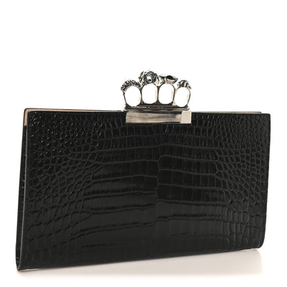Alexander McQueen Calfskin Crocodile Embossed Knuckle Flat Clutch Black 3 of 6