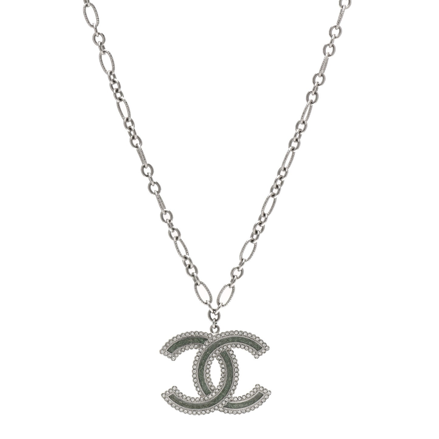 Crystal Glass CC Pendant Necklace Silver
