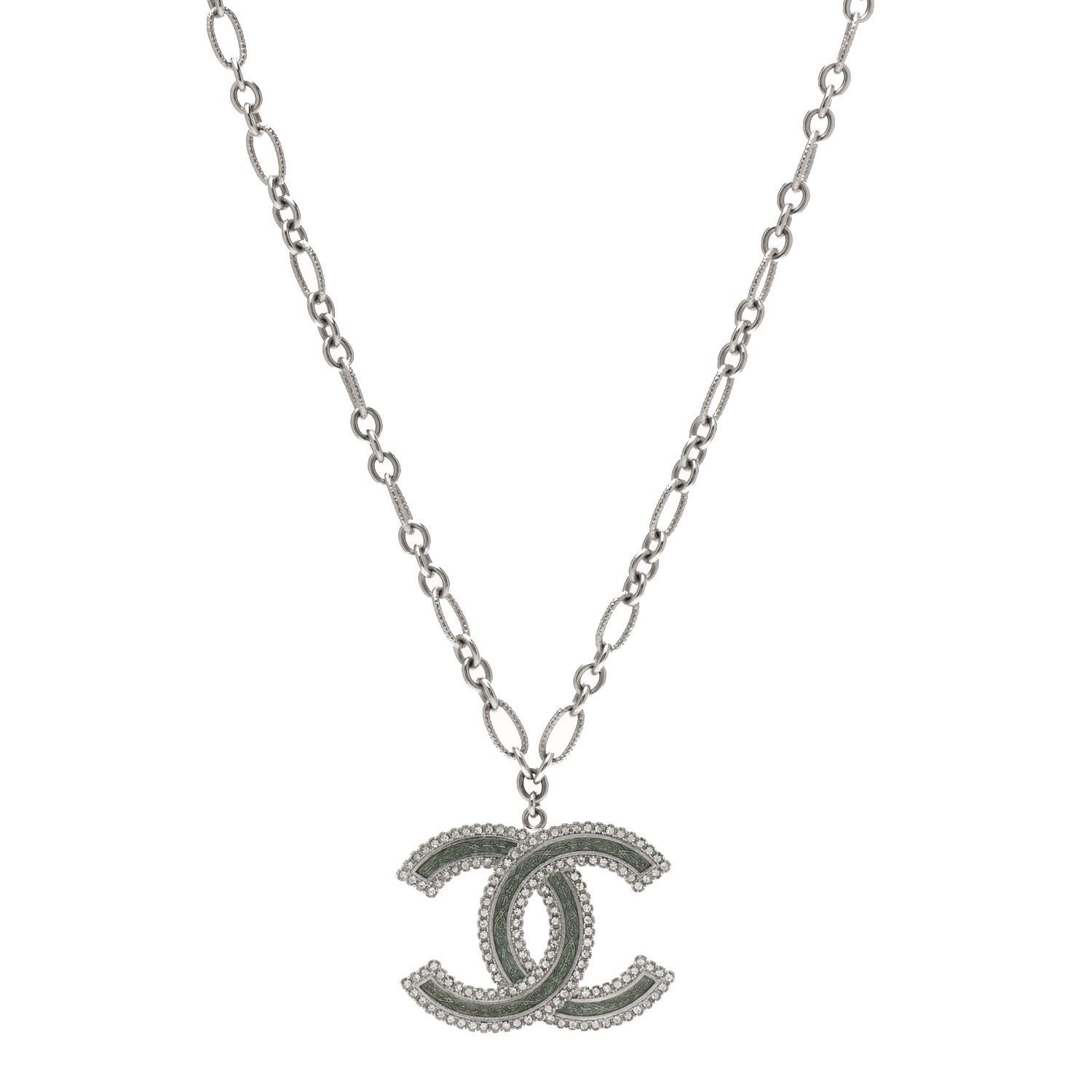 Chanel Crystal Glass CC Pendant Necklace Silver 1 of 5