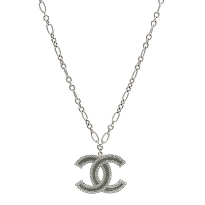 Chanel Crystal Glass CC Pendant Necklace Silver 1 of 5