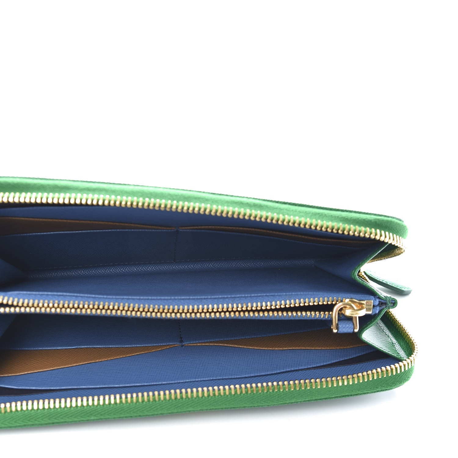 Prada Saffiano Multicolor Zip Around Wallet Verde Cobalt 5 of 9
