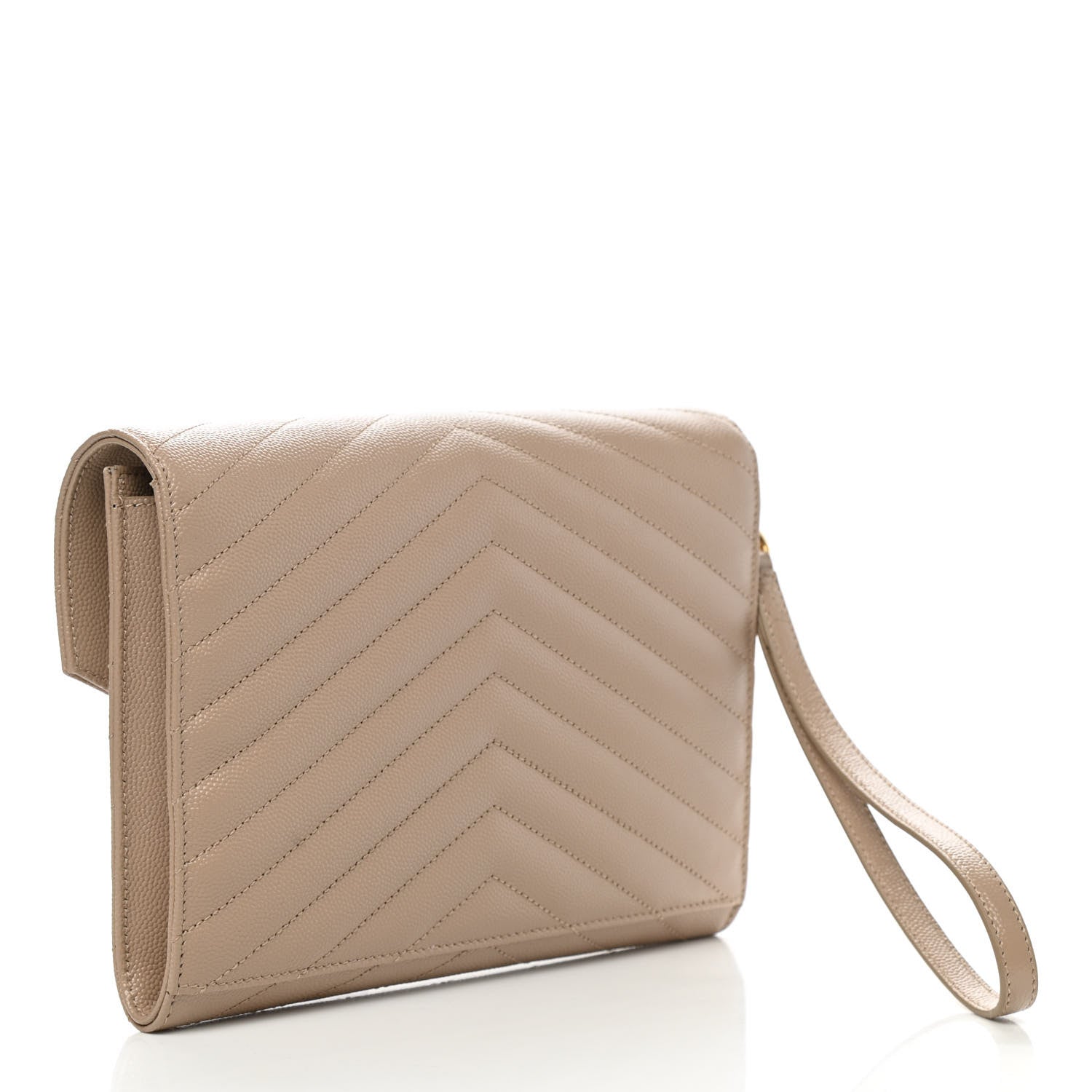 Saint Laurent Grain De Poudre Matelasse Chevron Monogram Envelope Clutch Dark Beige 3 of 8