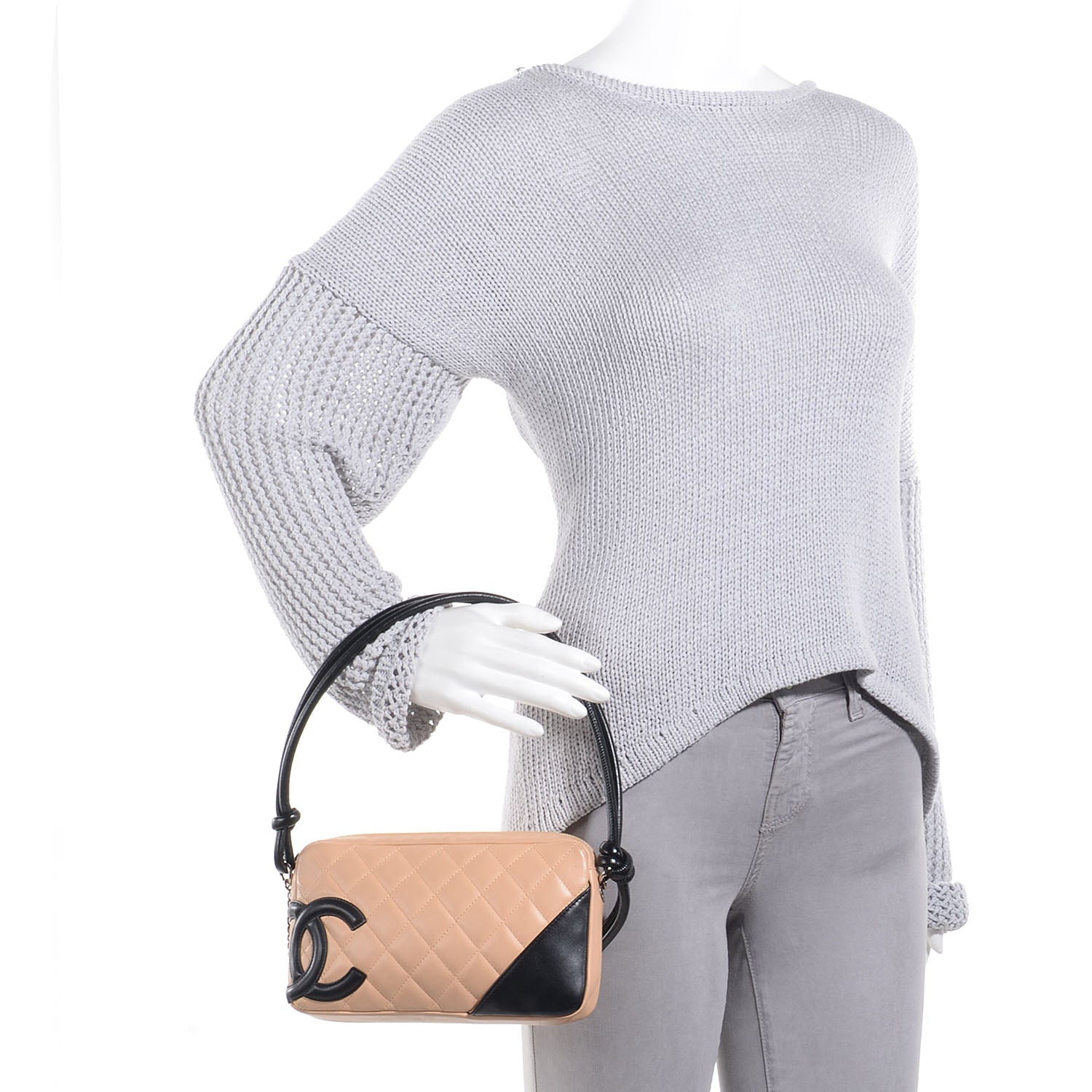 Chanel Calfskin Quilted Cambon Pochette Beige Black 2 of 8