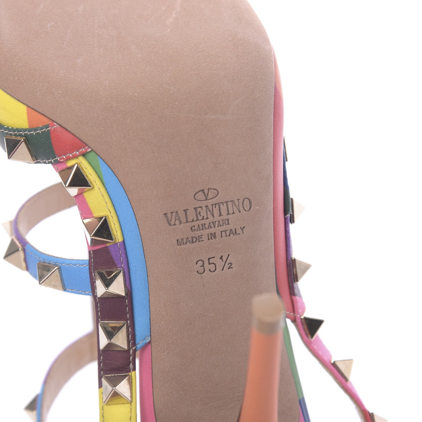 Calfskin 1973 Rockstud Ankle Strap 100mm Pumps 35.5 Multicolor