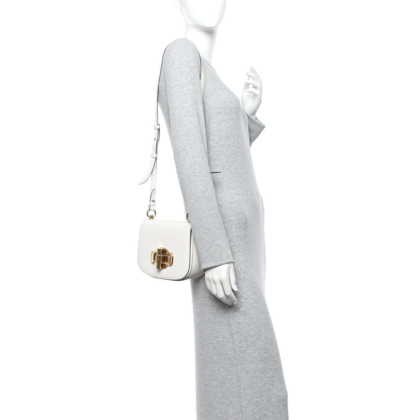 Saffiano Cuir Pattina Shoulder Bag White