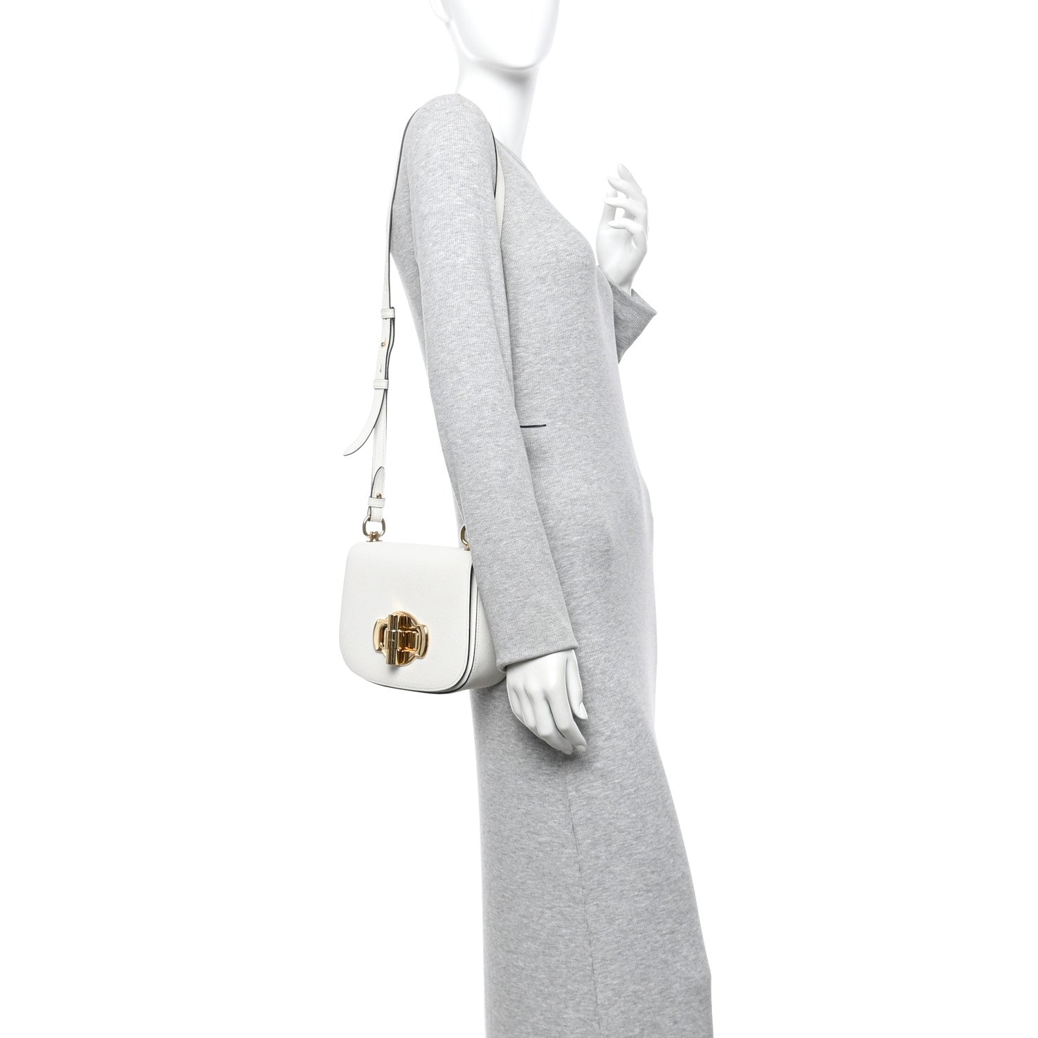 Prada Saffiano Cuir Pattina Shoulder Bag White 2 of 9