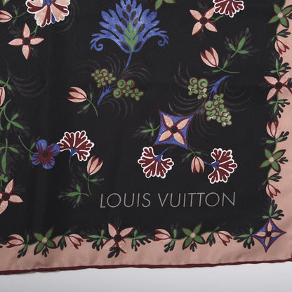 Louis Vuitton Silk Floral Square Scarf Black Pink 2 of 3