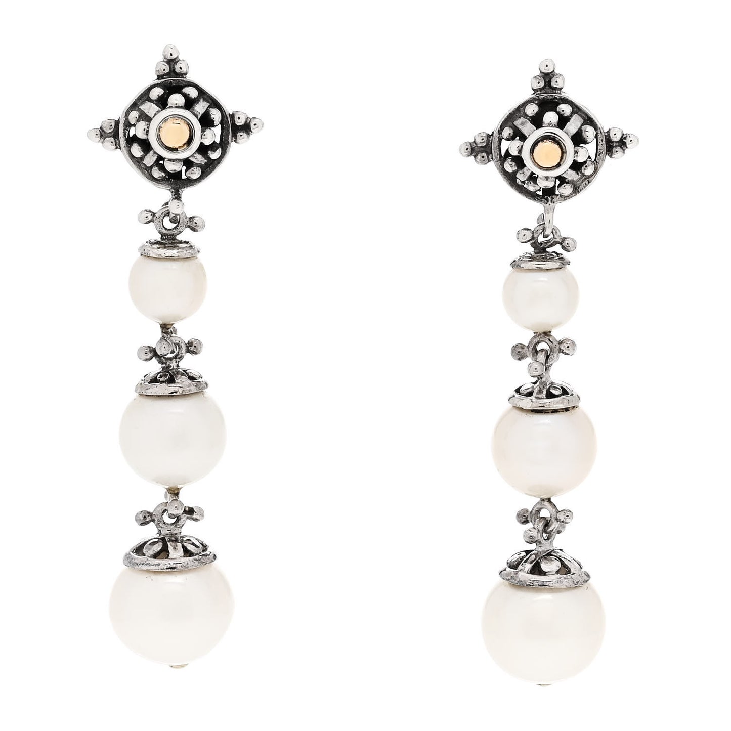 Sterling Silver 18K Yellow Gold Pearl Jaisalmer Drop Earrings
