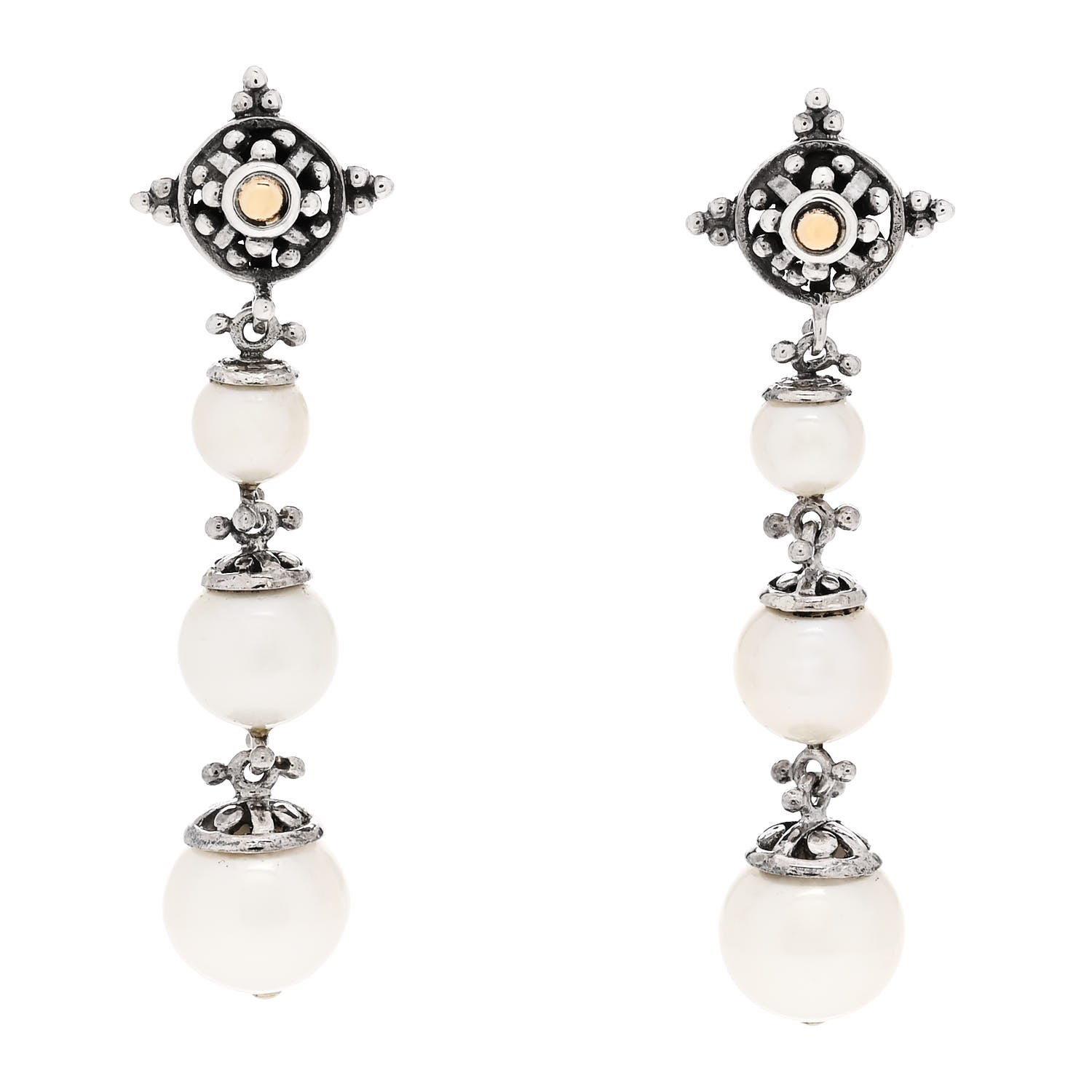 John Hardy Sterling Silver 18K Yellow Gold Pearl Jaisalmer Drop Earrings 1 of 4