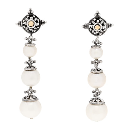 John Hardy Sterling Silver 18K Yellow Gold Pearl Jaisalmer Drop Earrings 1 of 4