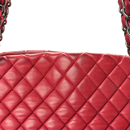 Chanel Iridescent Calfskin Quilted Large Just Mademoiselle Bowling Bag Red 15 of 17