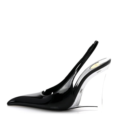 Saint Laurent Patent Calfskin PVC Miller 110 Slingback Pumps 37.5 Black 1 of 9