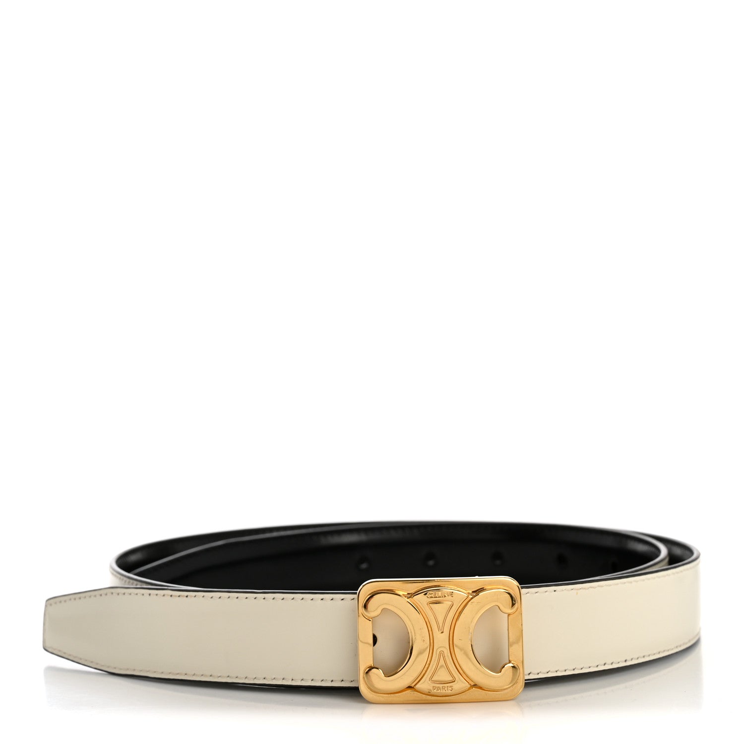 Celine Box Calfskin Reversible 25mm Triomphe Belt 80 32 Black White Cotton 2 of 8