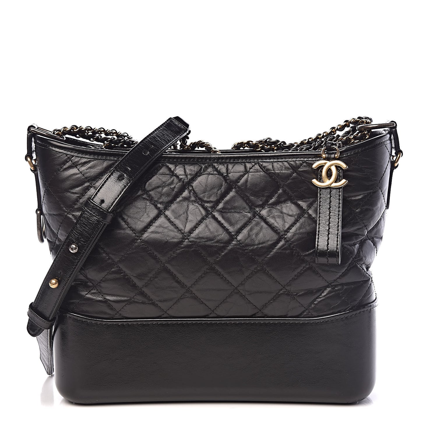 Aged Calfskin Quilted Medium Gabrielle Hobo Black