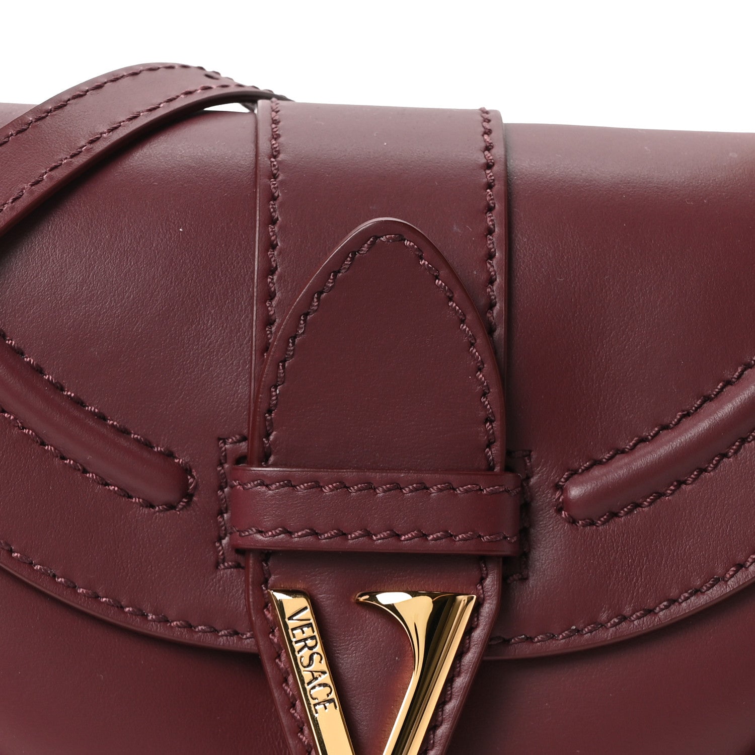 Versace Vitello Virtus Small Shoulder Bag Burgundy 7 of 9