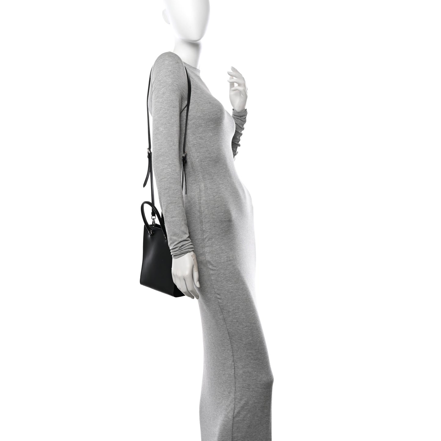 Soft Calfskin Triangle Logo Embossed Small Double Handle Crossbody Tote Black