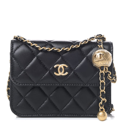 Chanel Lambskin Quilted Pearl Crush Clutch With Chain Black 1 of 5