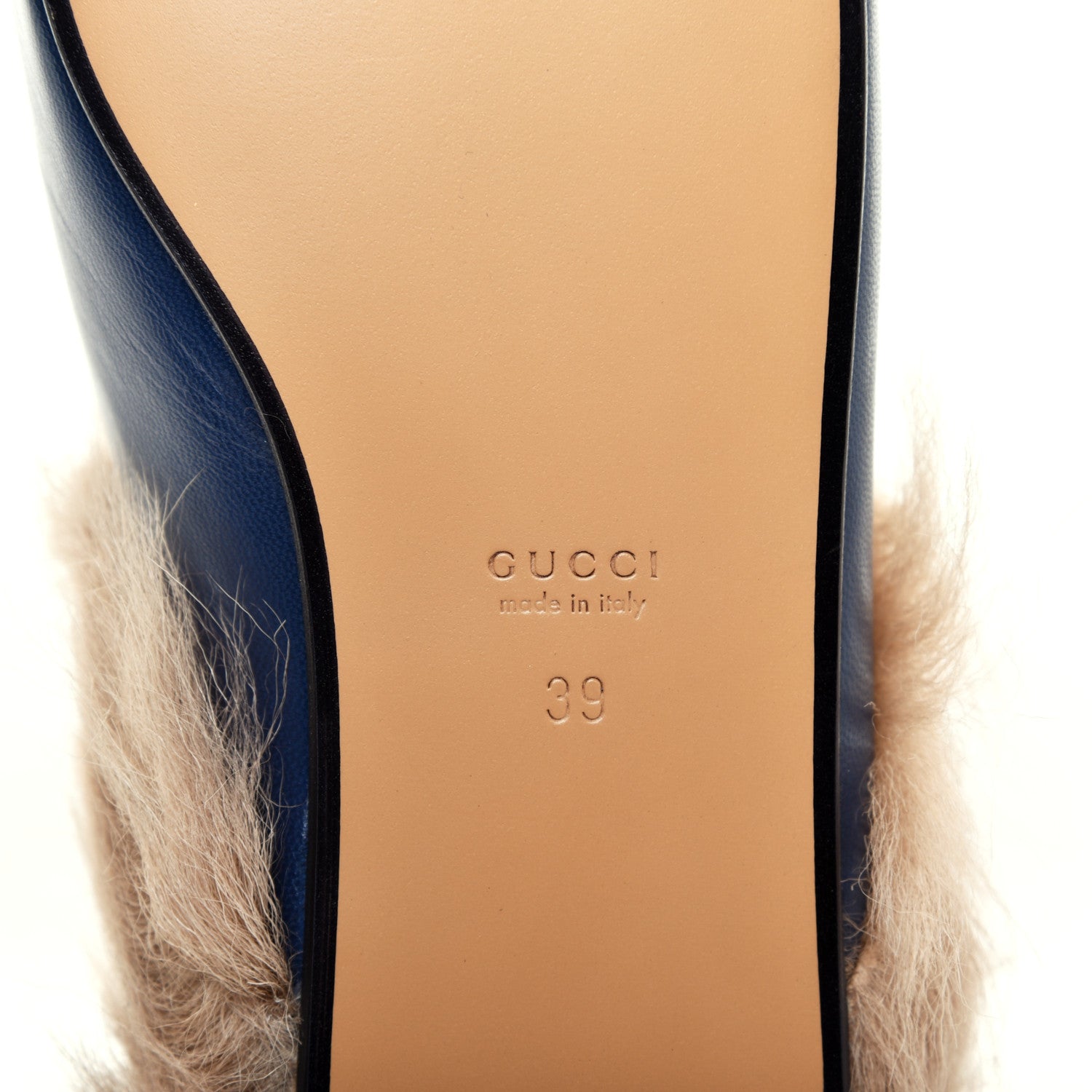 Gucci Malaga Kid Fur Womens Princetown Slippers 39 Blue Agata 6 of 7