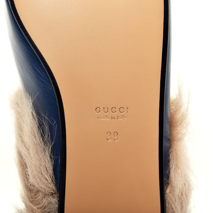 Gucci Malaga Kid Fur Womens Princetown Slippers 39 Blue Agata 6 of 7