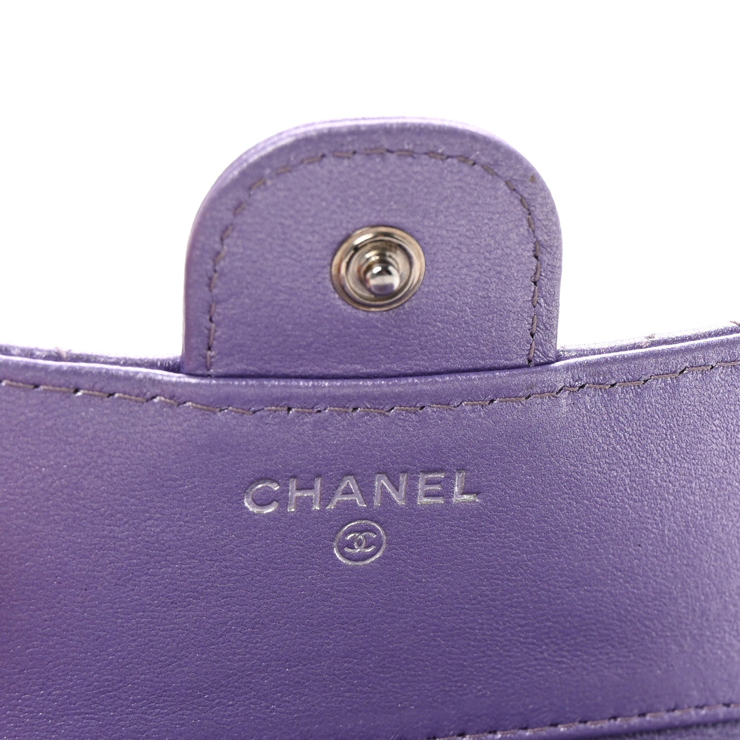 Chanel Metallic Lambskin Quilted Compact Flap Wallet Light Purple 6 of 9