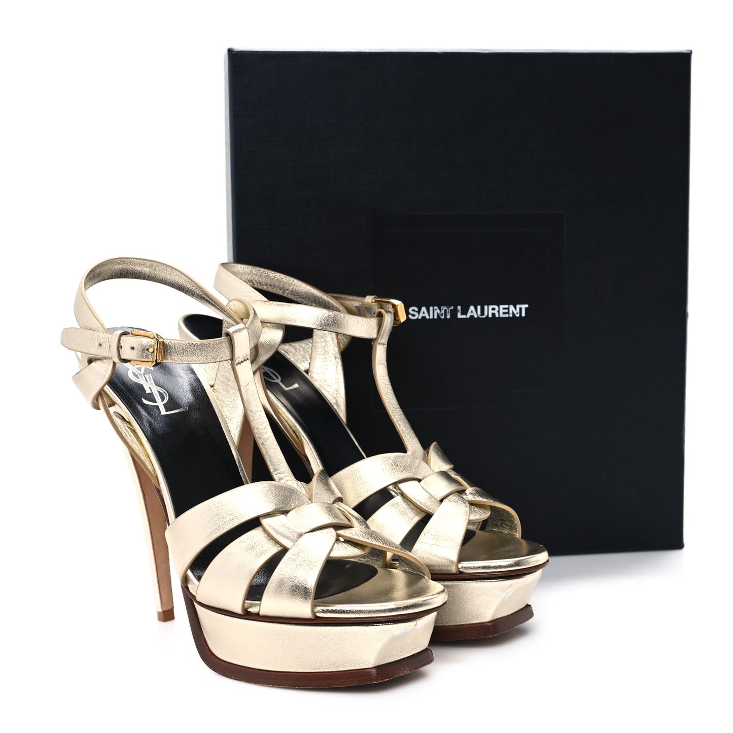 Metallic Calfskin Tribute 105 Platform Sandals 40 Gold