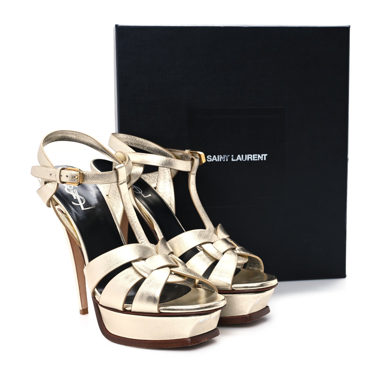 Saint Laurent Metallic Calfskin Tribute 105 Platform Sandals 40 Gold 12 of 12