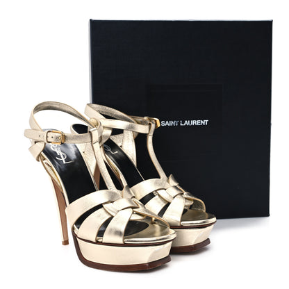 Saint Laurent Metallic Calfskin Tribute 105 Platform Sandals 40 Gold 12 of 12