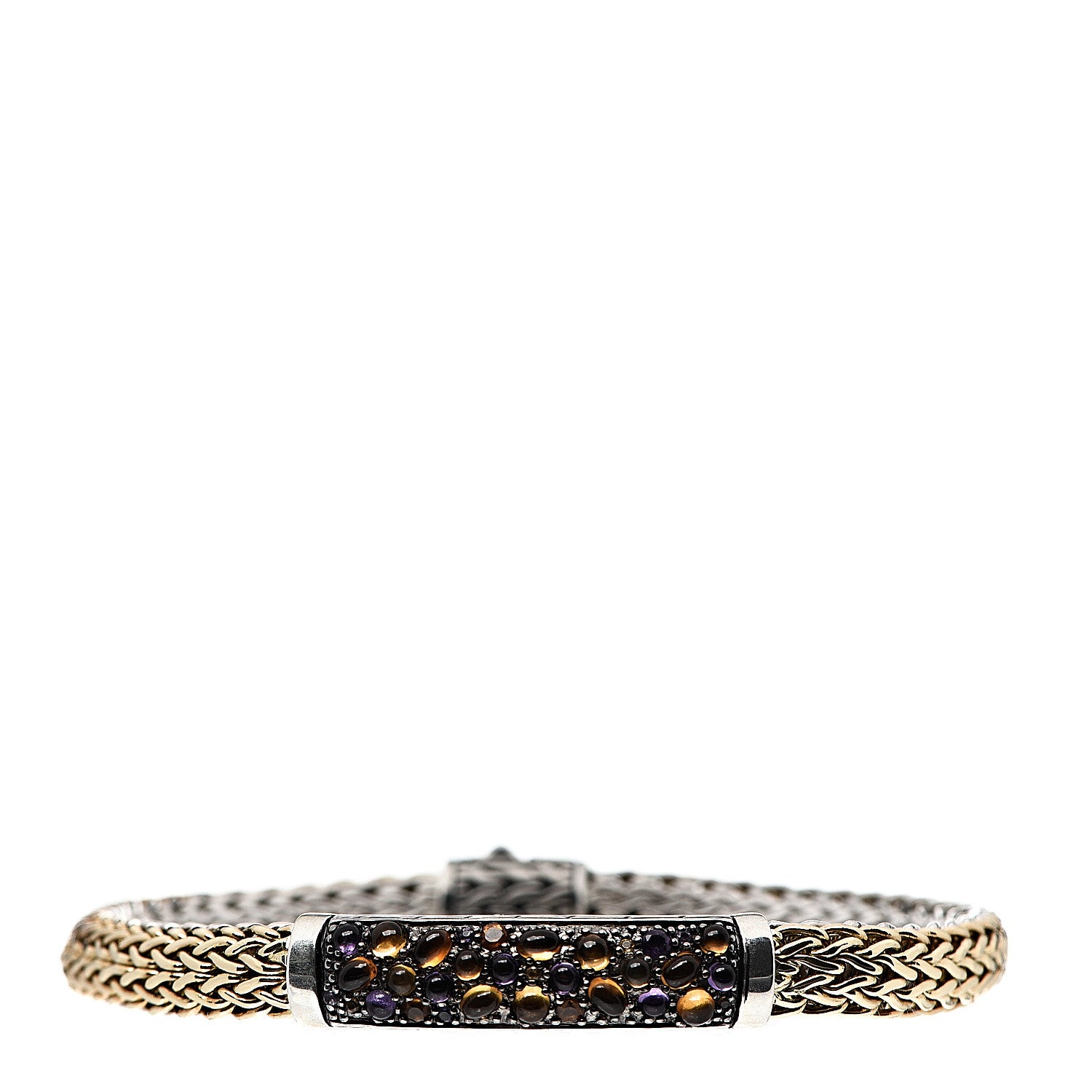 John Hardy Sterling Silver 18K Yellow Gold Citrine Amethyst 6.5mm Classic Chain Reversible Lava Bracelet M 1 of 4