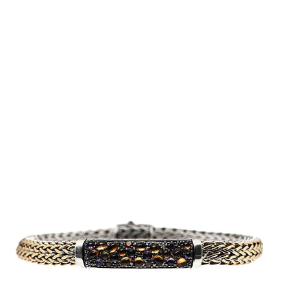 John Hardy Sterling Silver 18K Yellow Gold Citrine Amethyst 6.5mm Classic Chain Reversible Lava Bracelet M 1 of 4