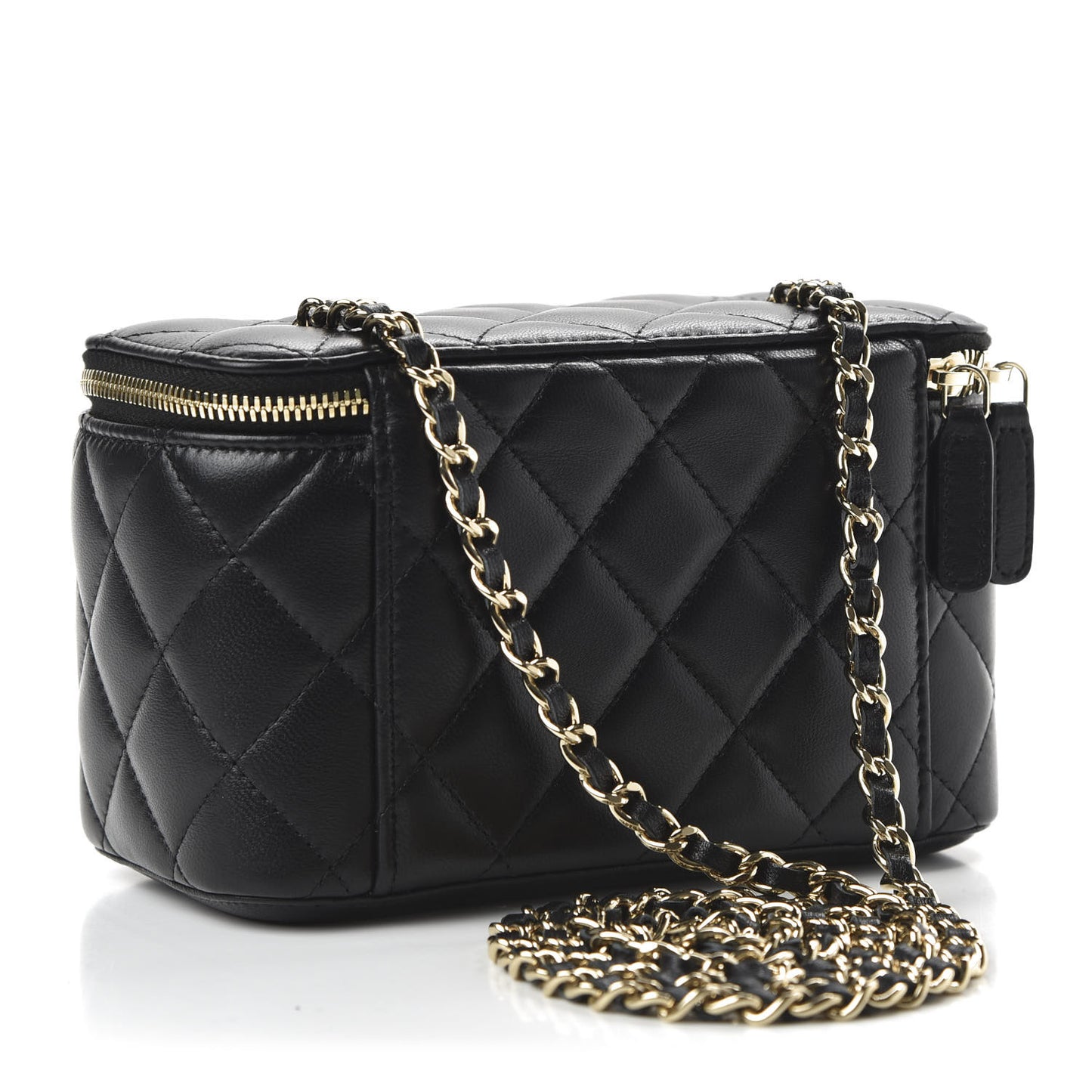 Lambskin Quilted Small Vanity Case With Chain Black