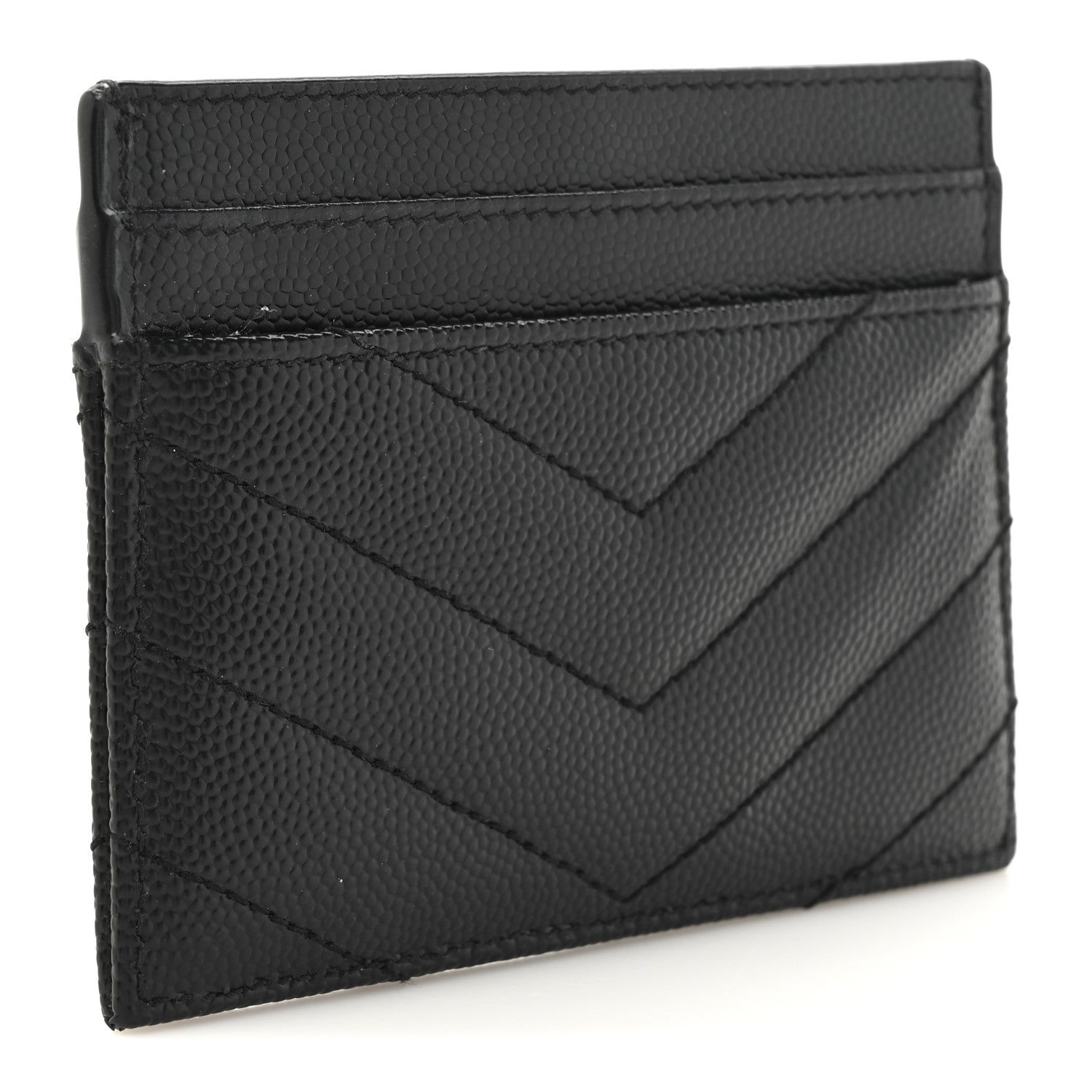Saint Laurent Grain De Poudre Matelasse Chevron Monochrome Monogram Credit Card Case Black 3 of 8