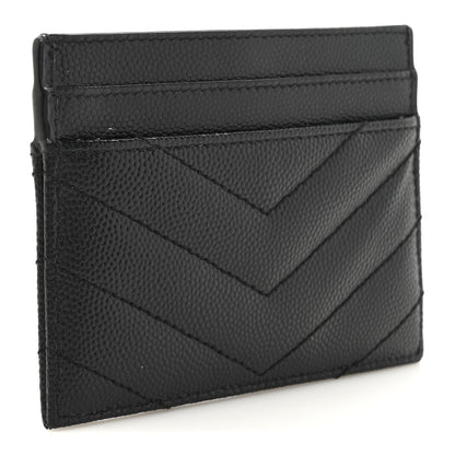 Saint Laurent Grain De Poudre Matelasse Chevron Monochrome Monogram Credit Card Case Black 3 of 8