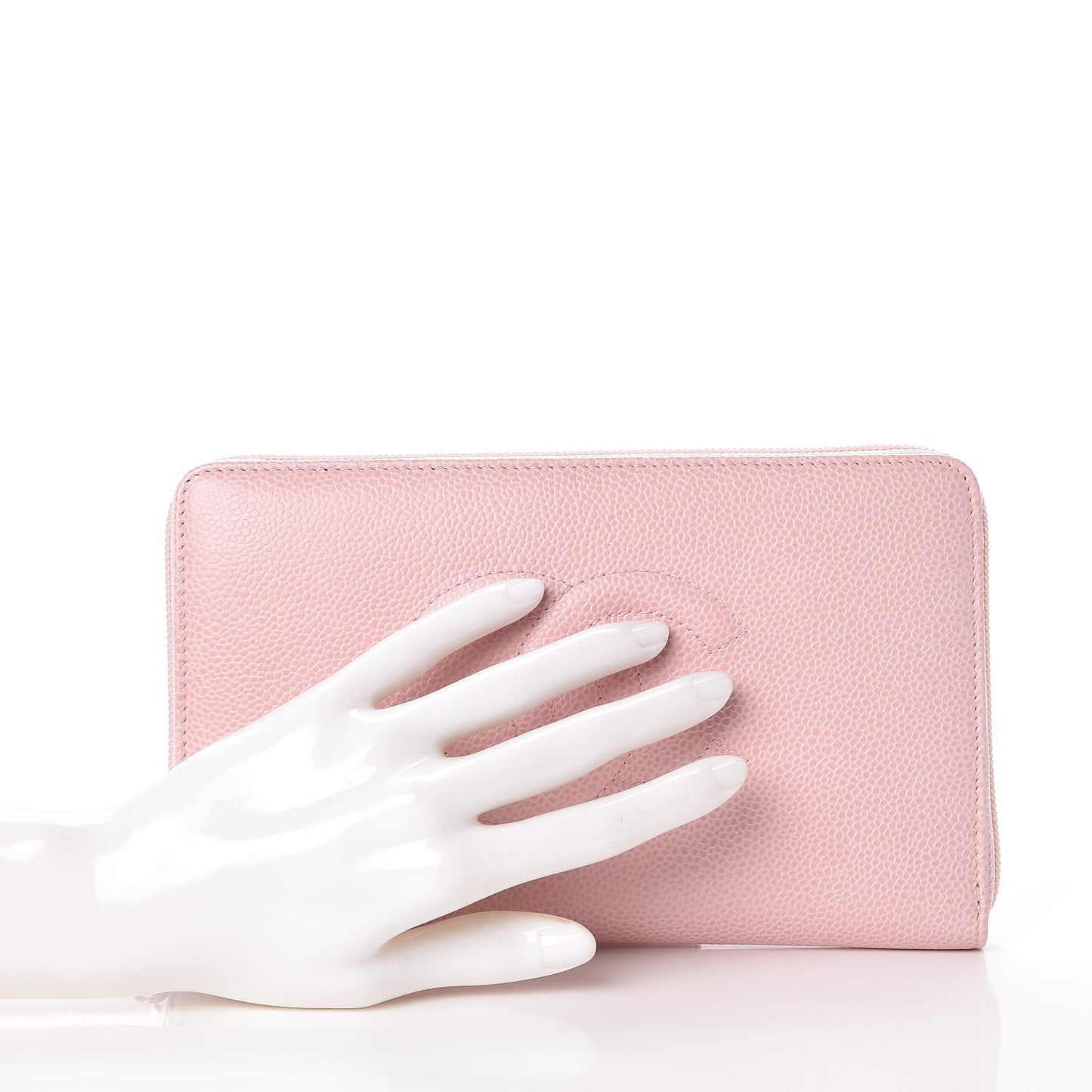 Caviar Large CC Timeless Zip Around Organizer Wallet Light Pink